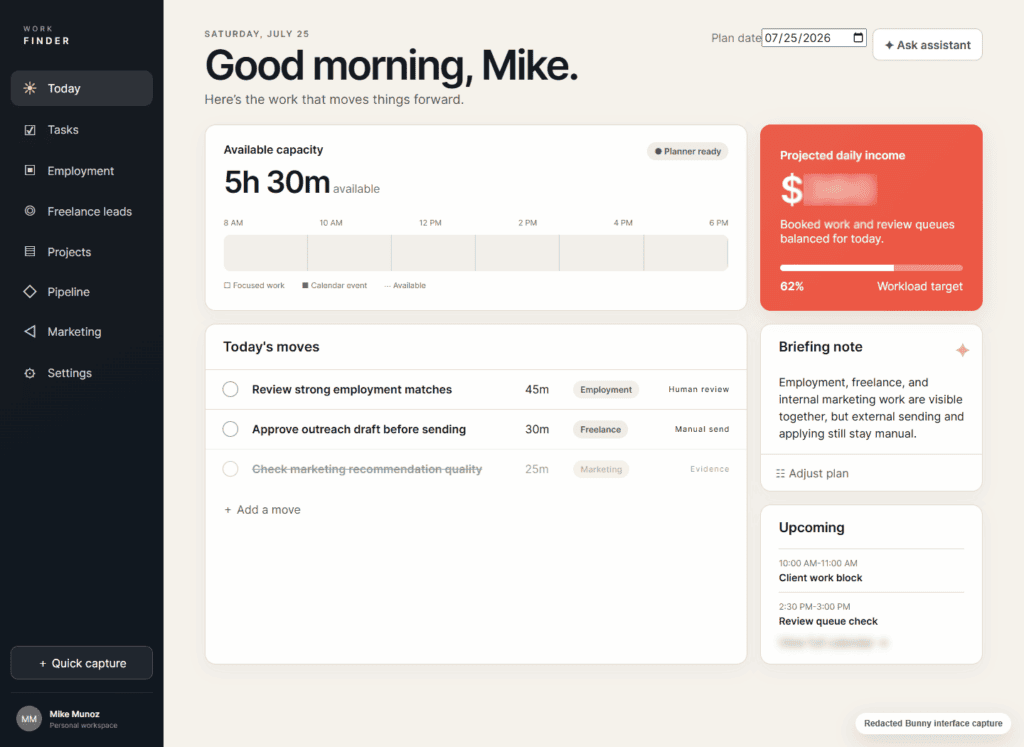 Bunny Today dashboard showing daily workload, task queue, and opportunity summaries on desktop Leave the caption and desc